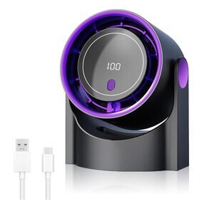 Rechargeable Portable Fan W/ 90 ° Rotate Head LED Display 5-Speed Ultra Quiet s3